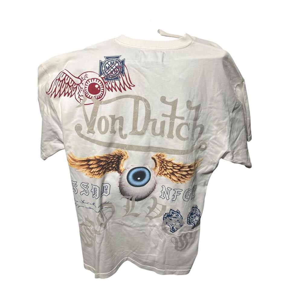 Von Dutch White Graphic T-Shirt with Eye and Wing Design